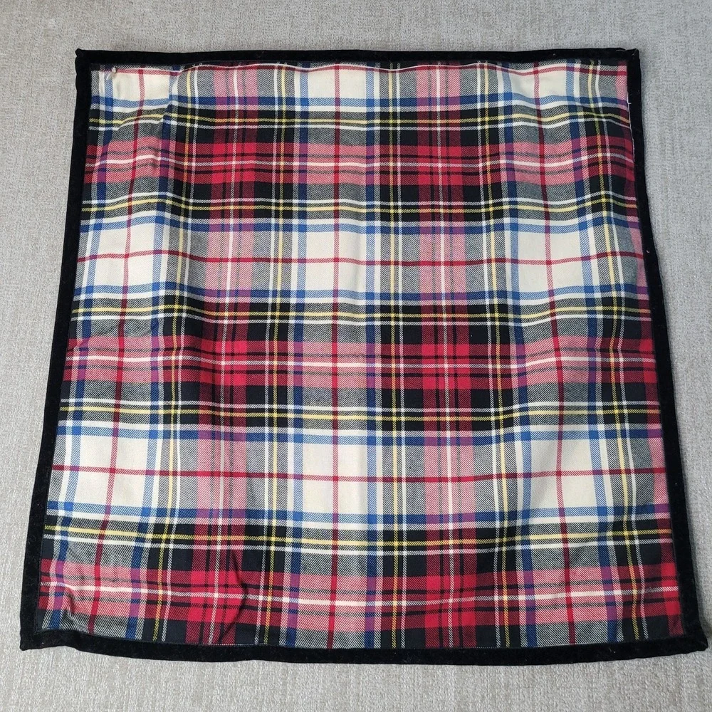 2 Lauren Ralph Tartan Plaid Pillow Cover 21 x 21 Square VTG Black Velvet Trim